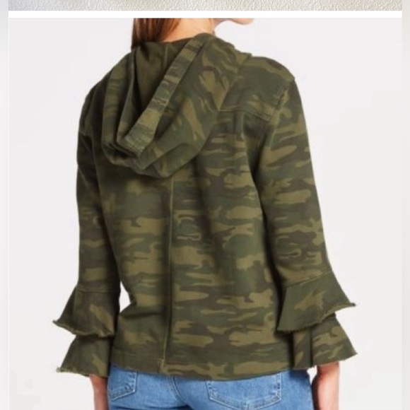 Anthropologie Sanctuary Green Cotton Camouflaged Hooded Bell Long Sleeve Jacket - Picture 3 of 13
